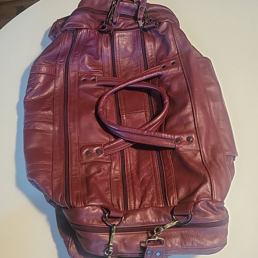 Genuine leather duffle bag reddish brown travel carry on,made in mexico